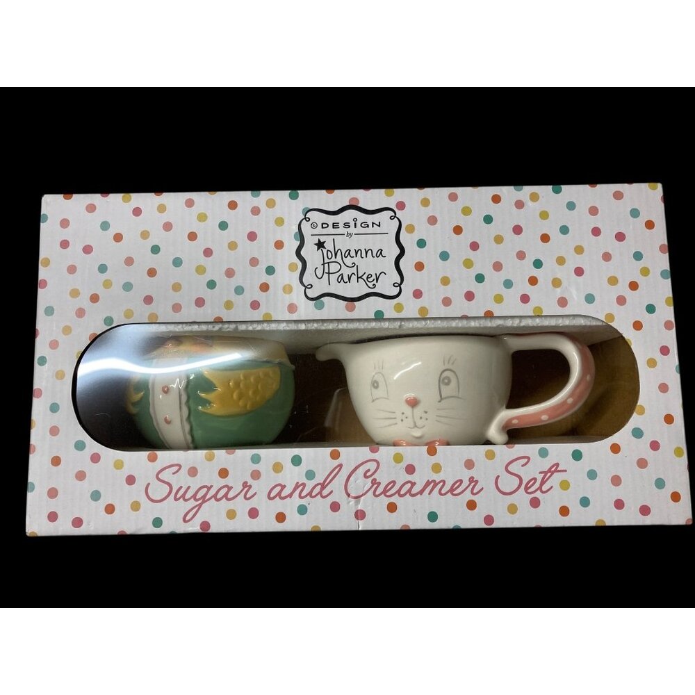 Johanna Parker Design Spring Easter Chick Bunny Ceramic Sugar & Creamer Set New
